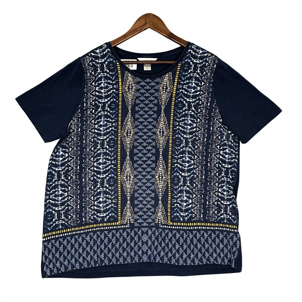 cj banks T-Shirt Women 1X Navy Geometric Tribal Print Cotton Blend Excellent
